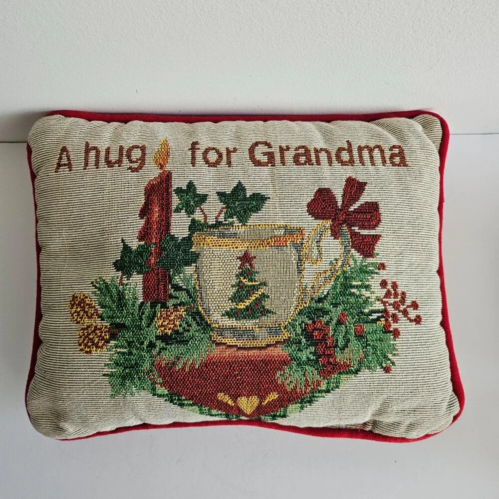 Tapestry Holiday pillow grandma's gift Embroidered Christmas Festive cushion